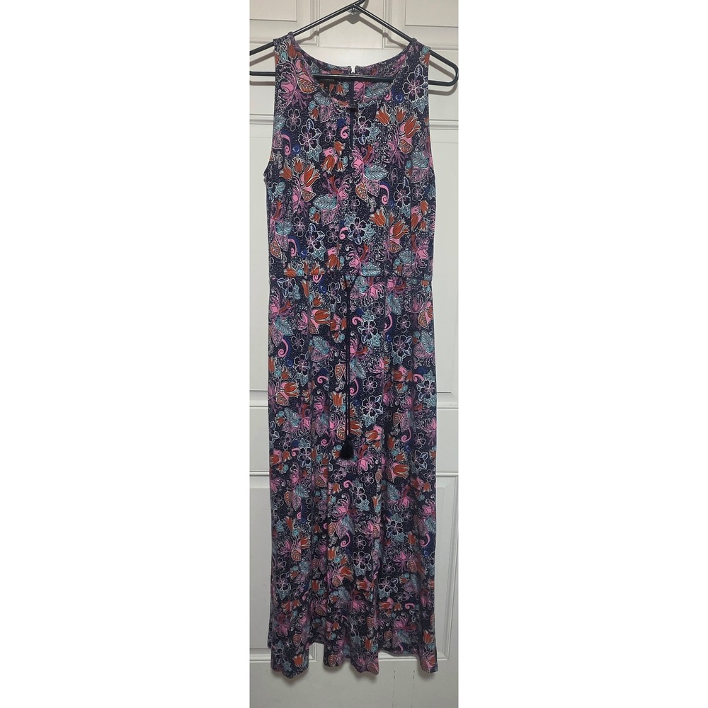 Talbots Navy Blue Floral Paisley Cotton Modal Sleeveless Maxi Dress Medium
